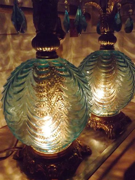 Table Lamp Blue Glass Shirred Glass Pattern Living Room Bedroom Lamp ...