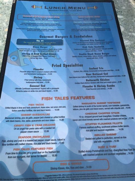 Menu at Fish Tales restaurant, Galveston