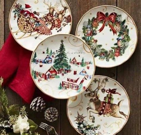 Four Plates With Christmas Decorations On Them