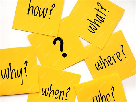 Premium Photo | Who when where why what how questions and a question Mark on some yellow sticky