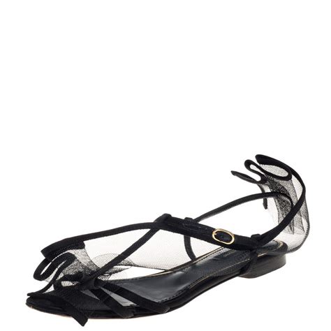 Dolce And Gabbana Black Satin And Mesh Flat Sandals Size 37 5 Dolce