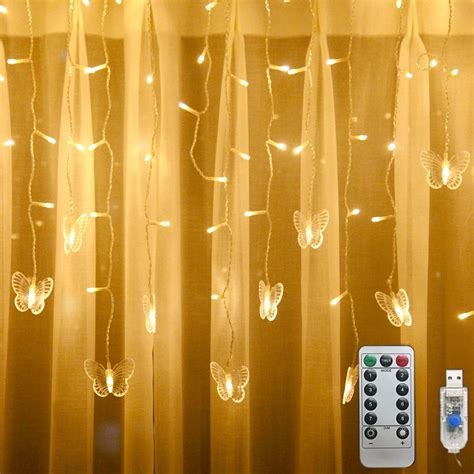 Amazon Butterfly Curtain Fairy Lights USB Plug In 8 Modes 96 LED