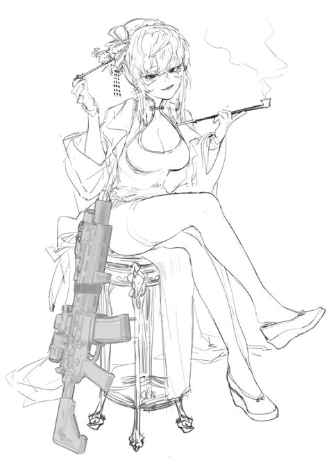 Safebooru 1girl Alma01 Ar 15 Assault Rifle China Dress Chinese