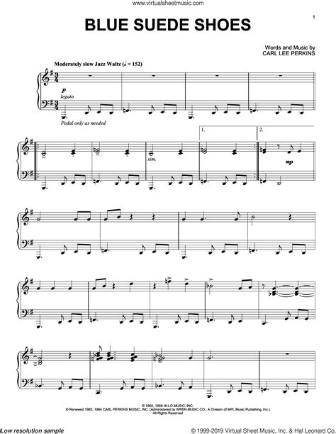 Presley Blue Suede Shoes Intermediate Sheet Music For Piano Solo