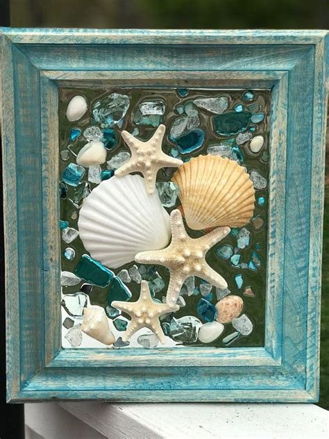 Beach Glass And Shells In Frame Resin Beach Glass Sea Glass Crafts Sea Decor Sea Glass Art