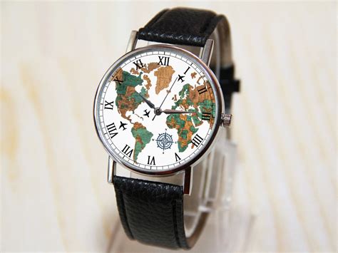 Wristwatch World Map Wrist Watch Globe Watch Earth Travel Etsy