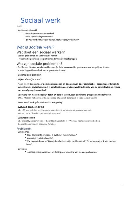 Sociaal Werk Samenvatting Sociaal Werk LES 1 Wat Is Sociaal Werk