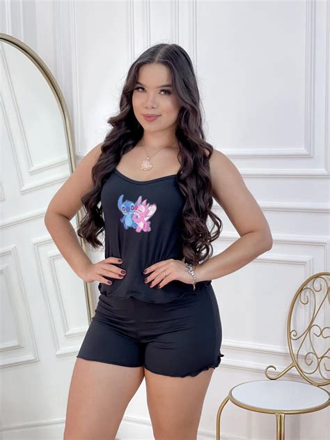 PIJAMA BLOGUERINHA T STITCH E ANGEL PRETO Império Lingerie