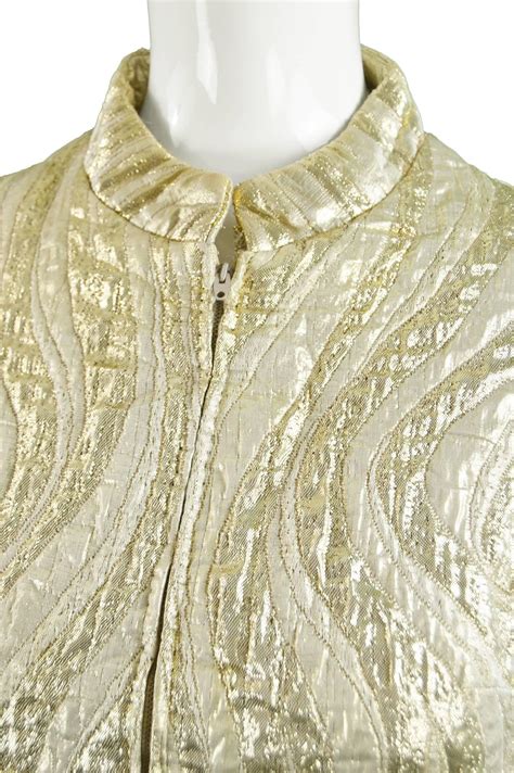 Frank Usher Vintage Space Age Gold Lam Brocade Mod Shift Dress S