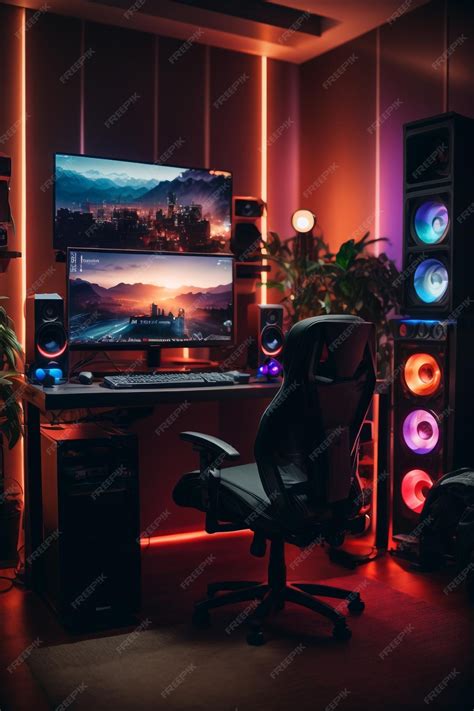 Premium AI Image | General view of home workplace of pro gamer with ...