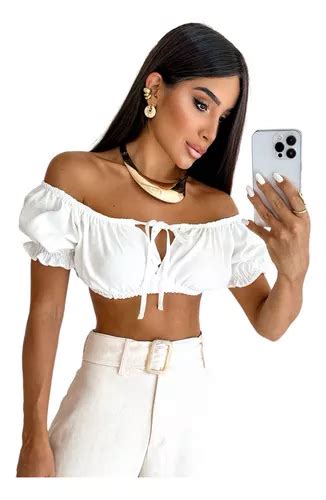 Blusinha Cropped Feminino Ombro A Ombro Ciganinha Parcelamento Sem Juros