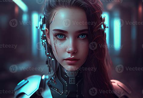 Artificial Intelligence A Humanoid Cyber Girl With Technology Smart Robot Ai Generate Ai