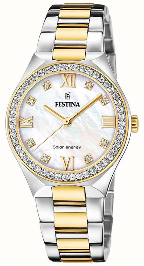 Festina Women S Solar Energy Mm Mother Of Pearl Dial Two Tone