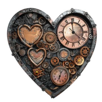 Coeur Steampunk Abstrait Avec Engrenages Et Horloges PNG Abstrait