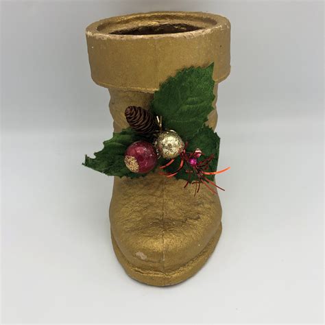 Vintage Mid Century Gold Paper Mache Santa Boot Candy Etsy