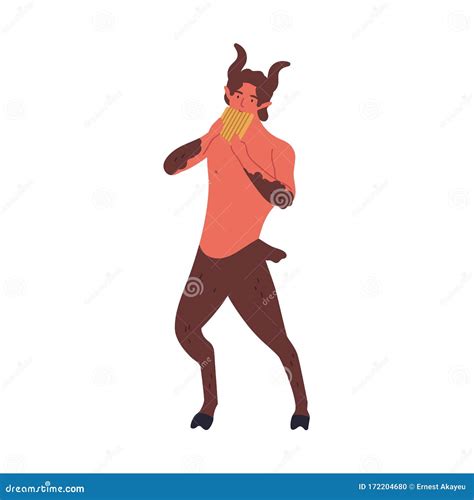 Satyr Playing A Flute While Sitting On A Branch Vector Illustration