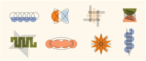 Hand drawn abstract minimal element mid century vector set. Aesthetic ...