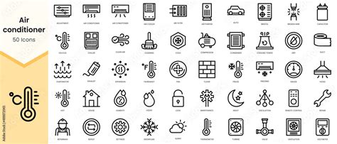 Simple Outline Set Of Air Conditioner Icons Linear Style Icons Pack