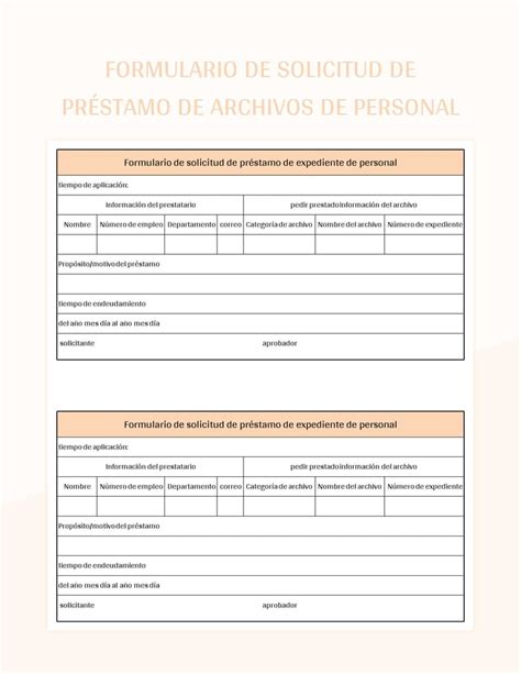 Plantilla De Formato Excel Formulario De Solicitud De Préstamo De Archivos De Personal Y Hoja De