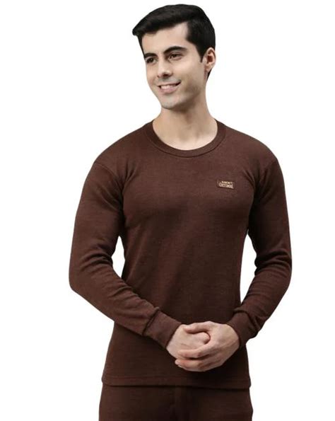 Buy Lux Cotts Wool Mens Brown Solid Cotton Blend Thermal Top Online