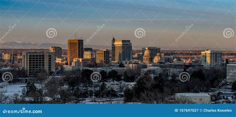 Early Morning Sunlight on the Boise Skyline in Winter with Snow Stock ...