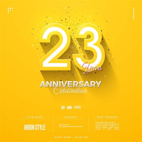 23º aniversário em um fundo amarelo brilhante Vetor Premium