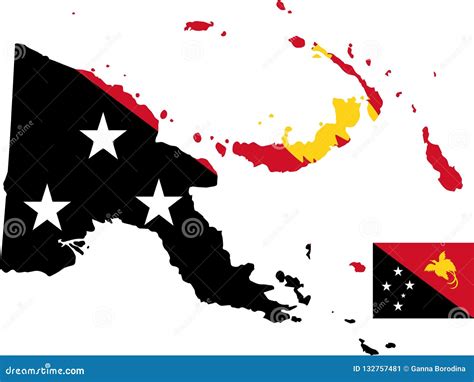 Vector Map Of Papua New Guinea With Flag Isolated White Background