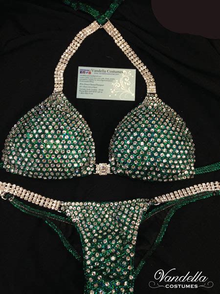 Green Bikini Competition Suit Rhinestone Connectors