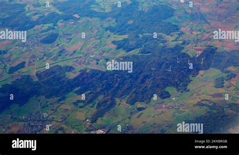 Vast Agricultural Farm Fields And Hills In Rural Germany Top Down