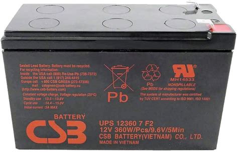 WSB Battery CSB UPS123606 F2F1 Batteria Al Piombo Ad Alta Corrente