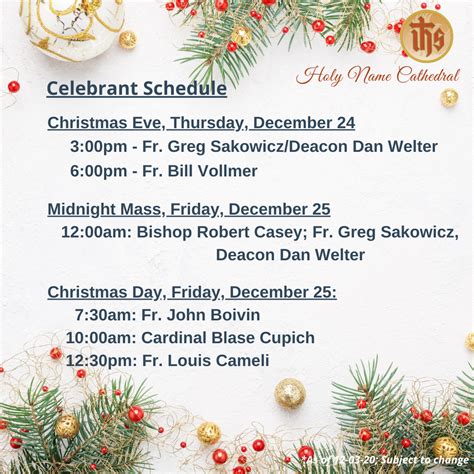 Holy Name Church Christmas Mass Schedule Printable Schedule