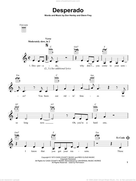 Desperado From The Daily Ukulele Sheet Music Pdf Interactive