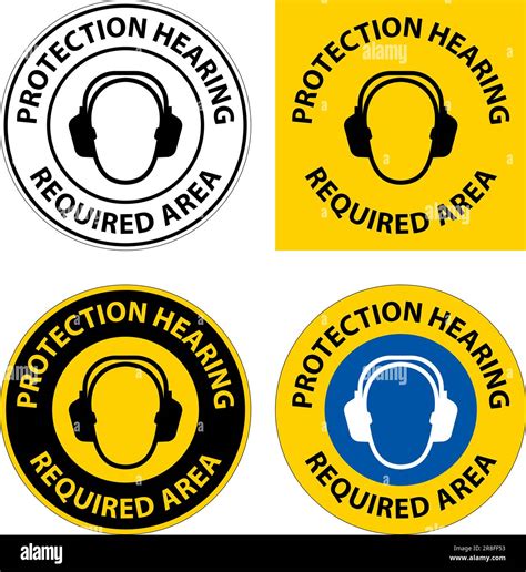 Notice Double Hearing Protection Sign On White Background Stock Vector