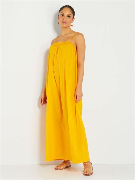 Robe Longue En Voile De Coton Jaune Kiabi