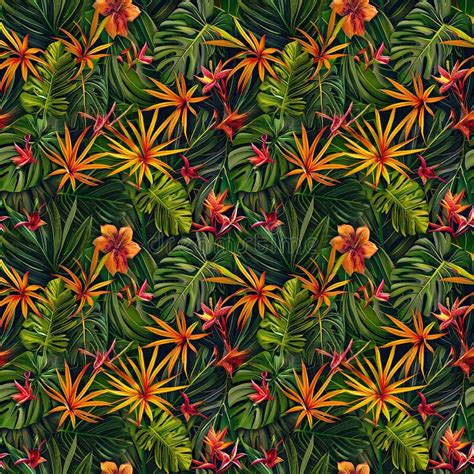 Tropical Flowers And Leaves Pattern Stock Illustration Illustration