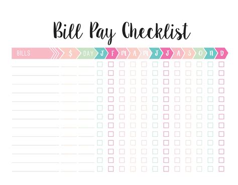 printable list of bills template Bill payment checklist pay printable ...