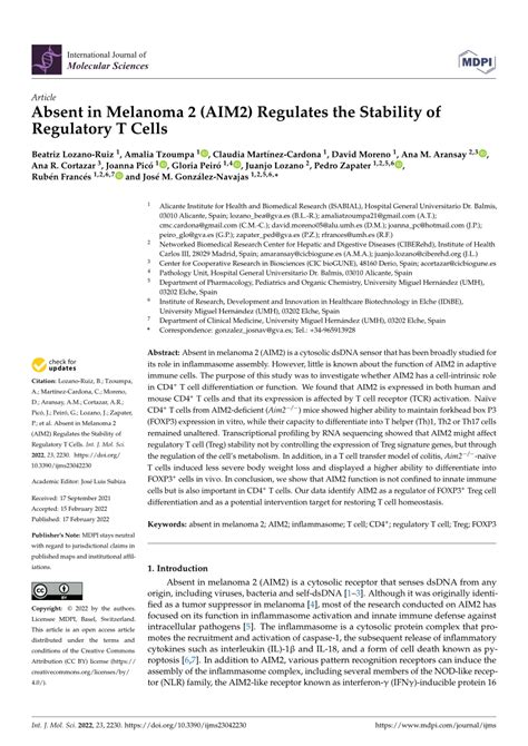 PDF Absent In Melanoma 2 AIM2 Regulates The Stability Of Regulatory