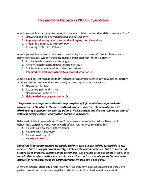 Respiratory Disorders Nclex Questions With Rationales Browsegrades