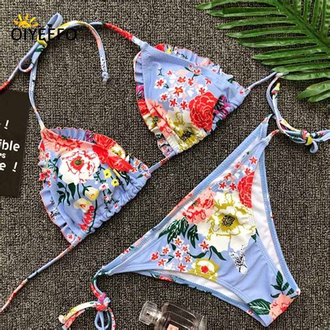 Oiyeefo Frilly Ruffle Bikini Floral Biquine Set Sling Halter Women S