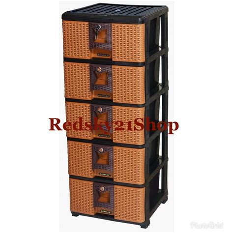 Jual LACI PLASTIK 5 SUSUN NAPOLLY MOTIF RATTAN DRAWER ROTAN CONRA 5