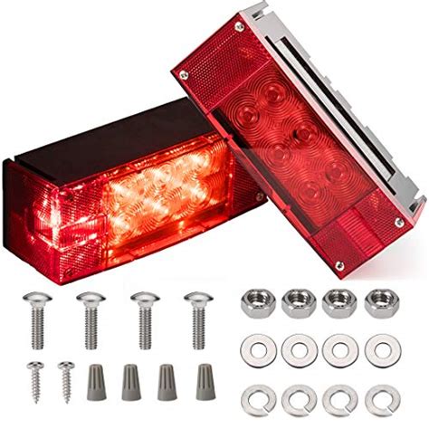 Czc Auto 2pcs 12v Led Submersible Low Profile Rectangular Trailer Lights Tail Stop Turn Running