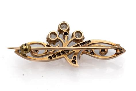 Proantic Broche Ancienne En Or Avec Diamants Art Nouveau