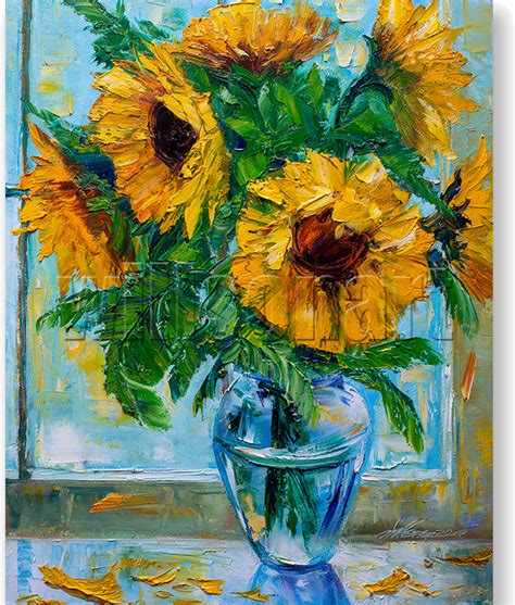 Sunflower Oil Painting Textured Palette Knife Original Art 30X30 ...