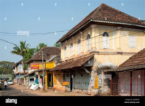 Traditional Tiled Roof Houses And Shops On Market Road Of Alappuzha