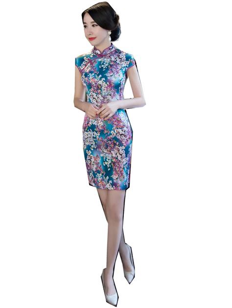 Shanghai Story Floral Qipao Faux Silk Traditional Dress Chinese