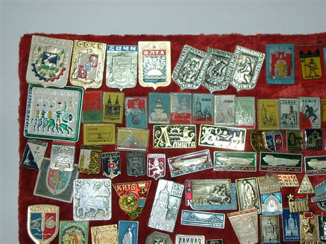 Set Of Soviet Enamel Badges Coats Of Arms Cities Pieces On A Red