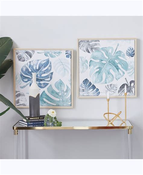 Cosmoliving Canvas 2 Piece Coastal Leaves Framed Wall Art Set Macys