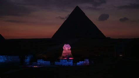 The Great Sphinx and pyramids Night Light Show, Giza, Egypt Stock Video ...