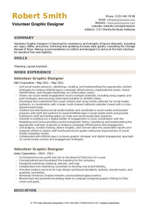 Volunteer Graphic Designer Resume Samples QwikResume