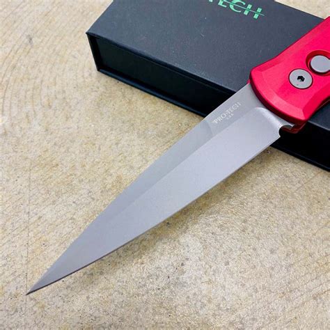 Protech 920 Red Godfather Satin 4 Solid Red Handle Blasted Blade Knife